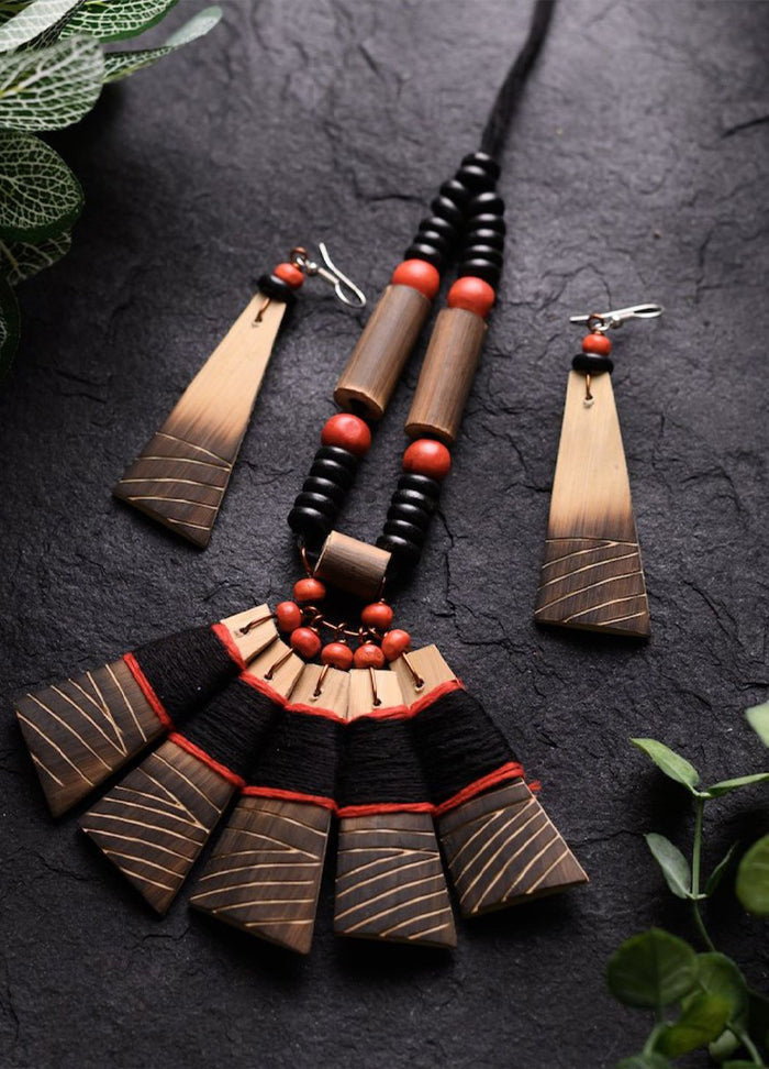 Handmade Black Red Bamboo Tribal Jewellery Set - Indian Silk House Agencies