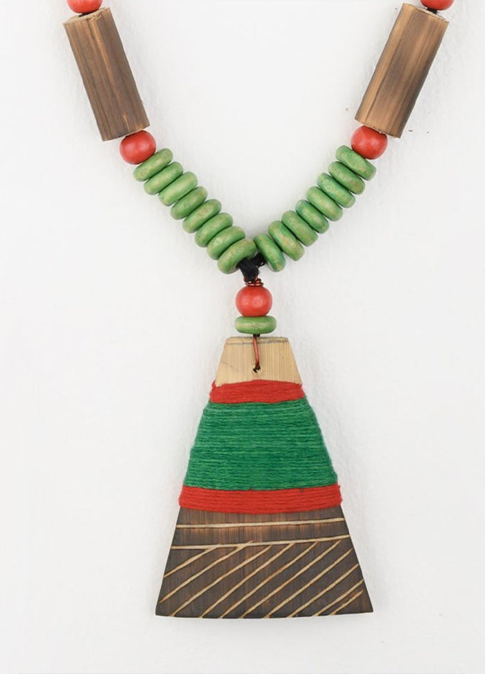 Handmade Green Red Bamboo Tribal Jewellery Set