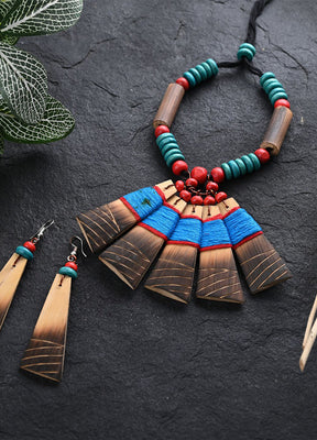 Handmade Sky Blue Red Bamboo Tribal Jewellery Set