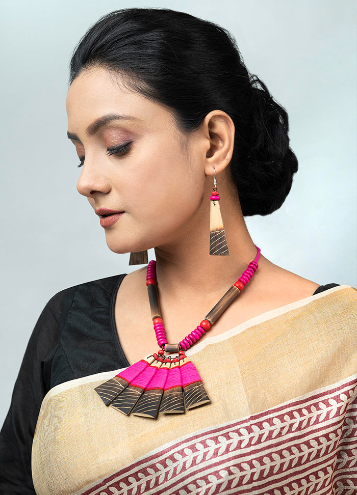 Handmade Pink Red Bamboo Tribal Jewellery Set