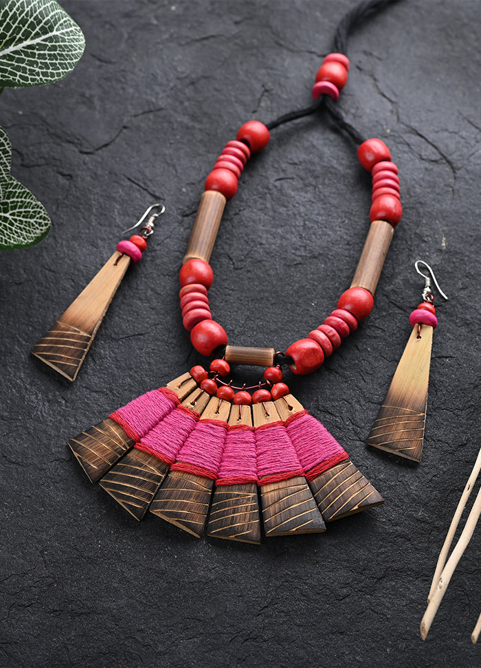 Handmade Pink Red Bamboo Tribal Jewellery Set