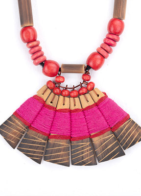 Handmade Pink Red Bamboo Tribal Jewellery Set