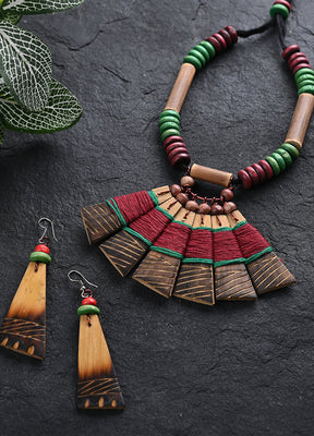 Handmade Maroon Green Bamboo Tribal Jewellery Set