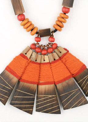 Handmade Orange Red Bamboo Tribal Jewellery Set