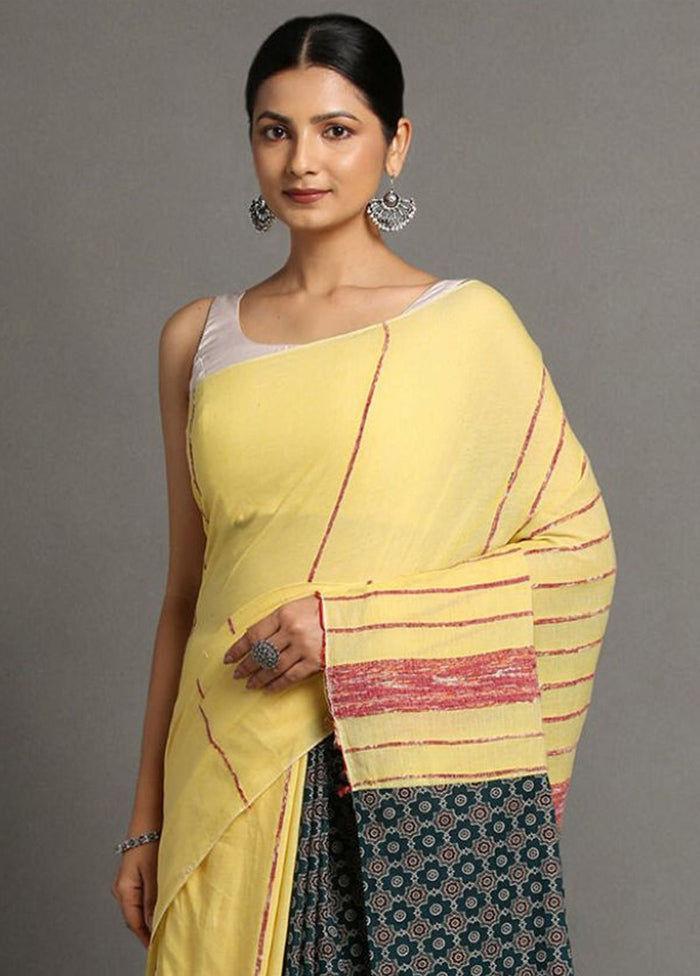 Yellow Pure Cotton Saree With Blouse Piece