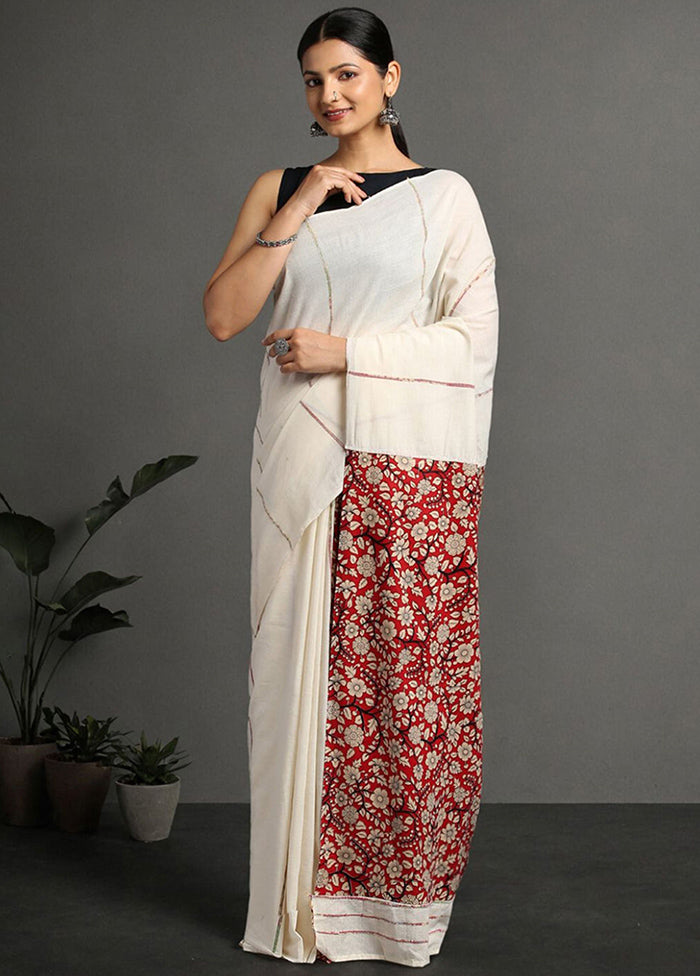 White Pure Cotton Saree With Blouse Piece