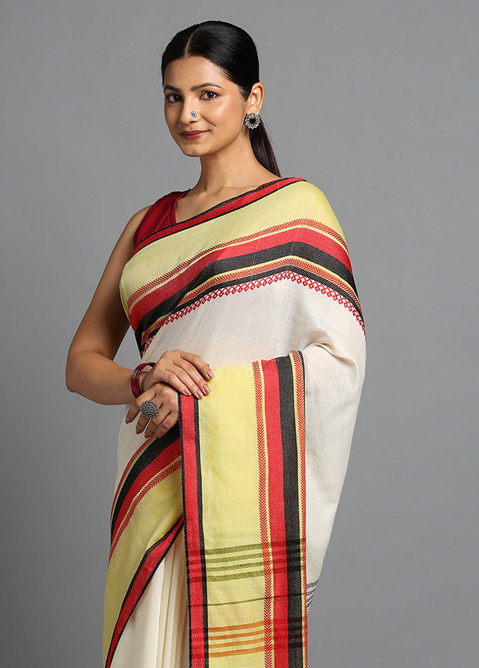 White Pure Cotton Saree With Blouse Piece