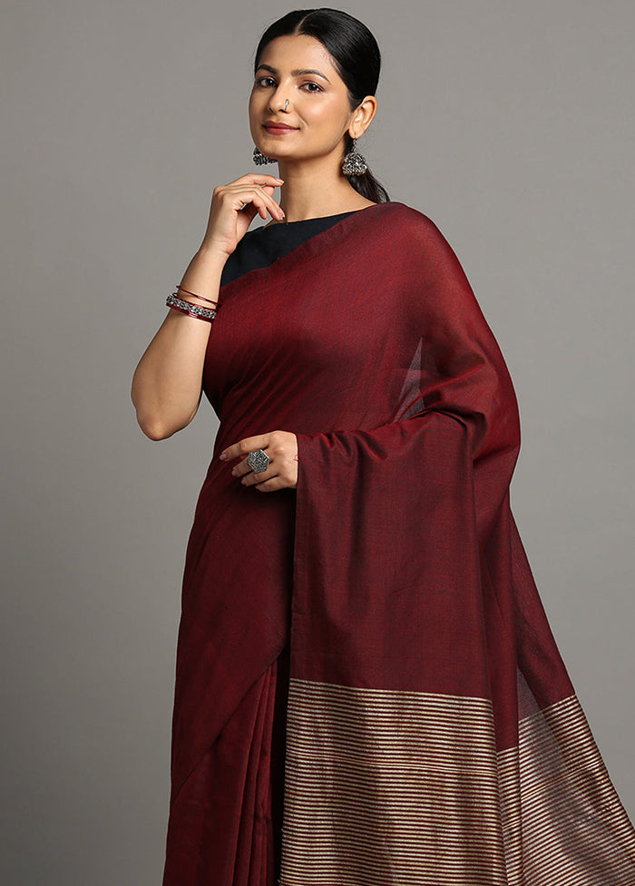 Maroon Pure Cotton Saree With Blouse Piece