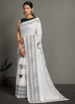 White Pure Cotton Saree With Blouse Piece