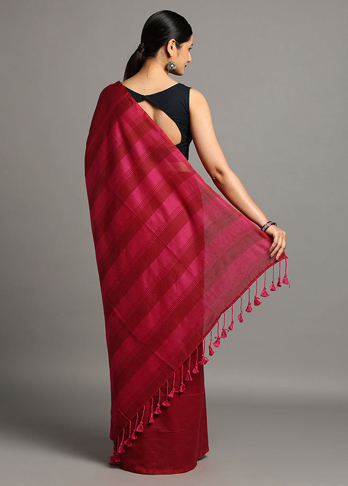 Maroon Pure Cotton Saree With Blouse Piece