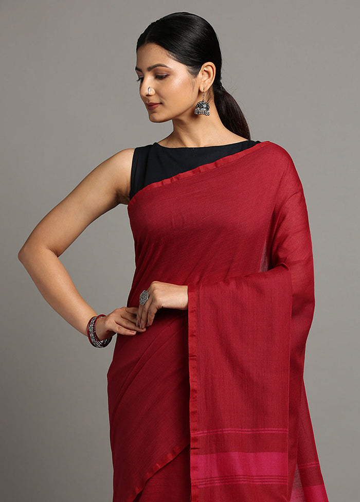 Maroon Pure Cotton Saree With Blouse Piece