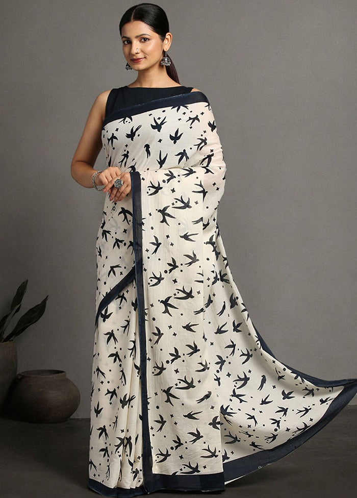 Off White Pure Cotton Saree With Blouse Piece