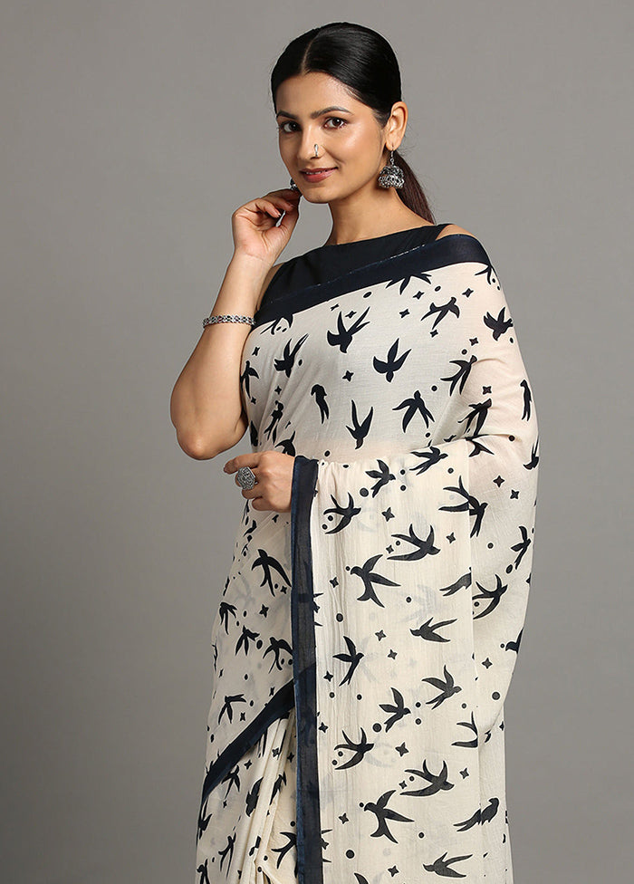 Off White Pure Cotton Saree With Blouse Piece