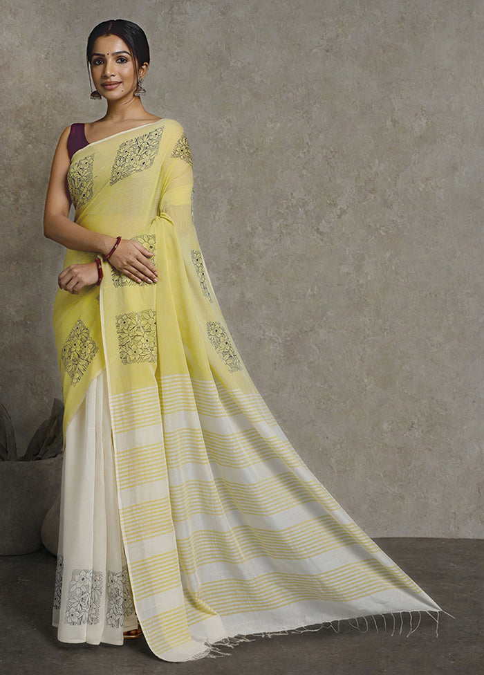 Off White Pure Cotton Saree With Blouse Piece