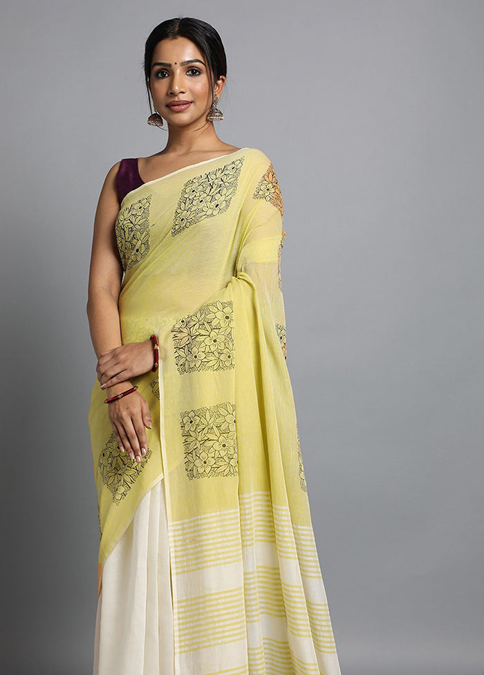 Off White Pure Cotton Saree With Blouse Piece