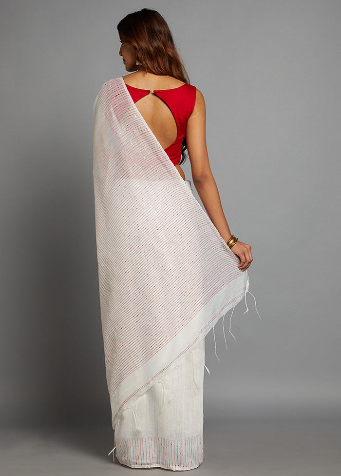 White Dupion Silk Saree With Blouse Piece