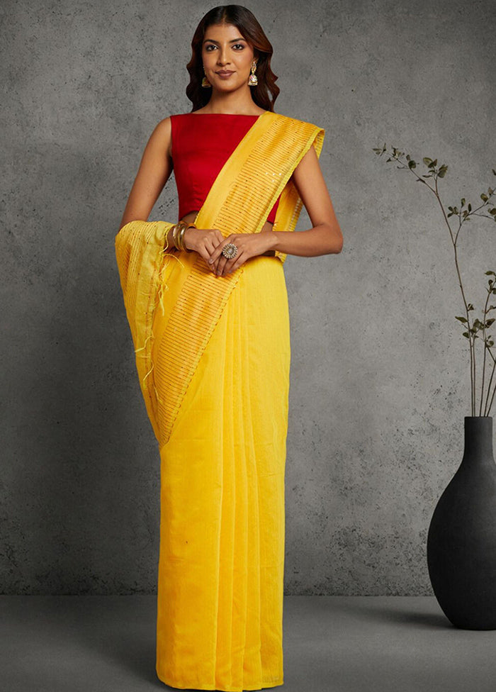 Yellow Dupion Silk Saree With Blouse Piece