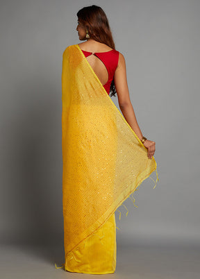 Yellow Dupion Silk Saree With Blouse Piece