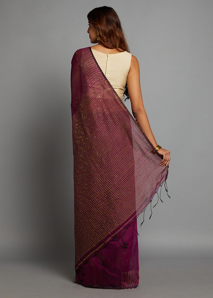 Burgundy Dupion Silk Saree With Blouse Piece