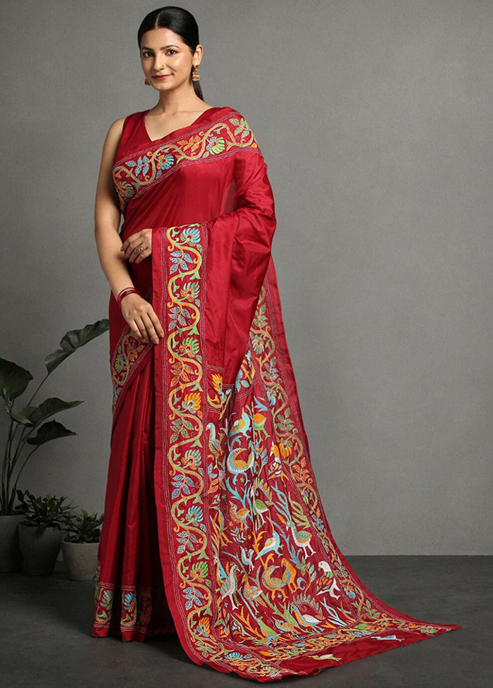 Red Dupion Pure Silk Saree With Blouse Piece