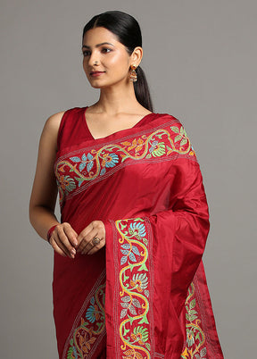 Red Dupion Pure Silk Saree With Blouse Piece