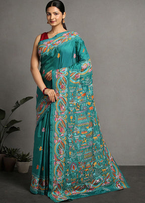 Green Dupion Pure Silk Saree With Blouse Piece