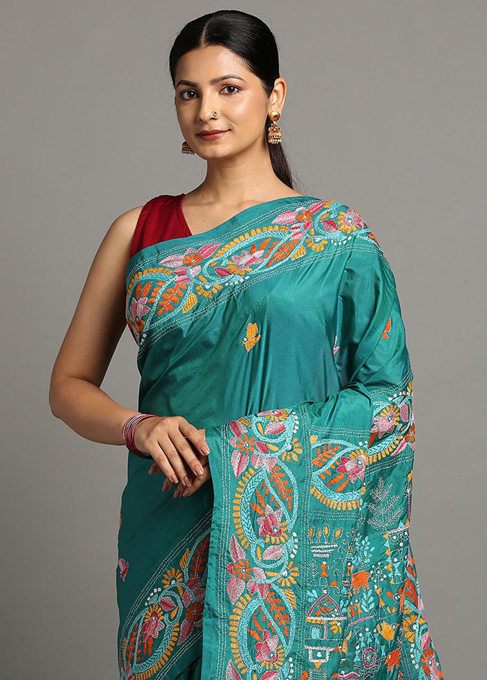 Green Dupion Pure Silk Saree With Blouse Piece