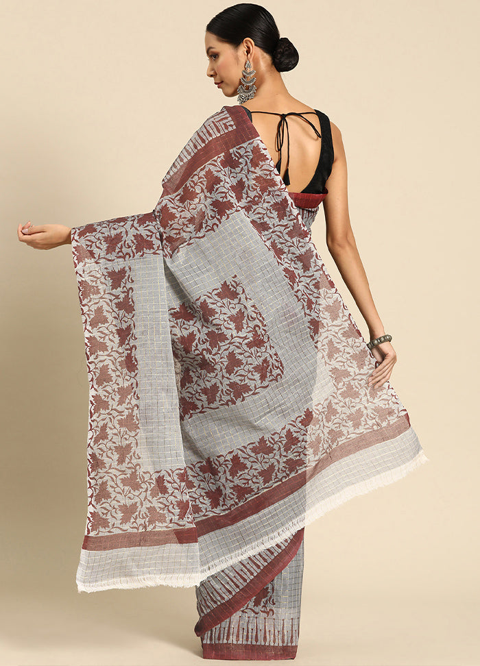 Grey Pure Cotton Saree With Blouse Piece - Indian Silk House Agencies