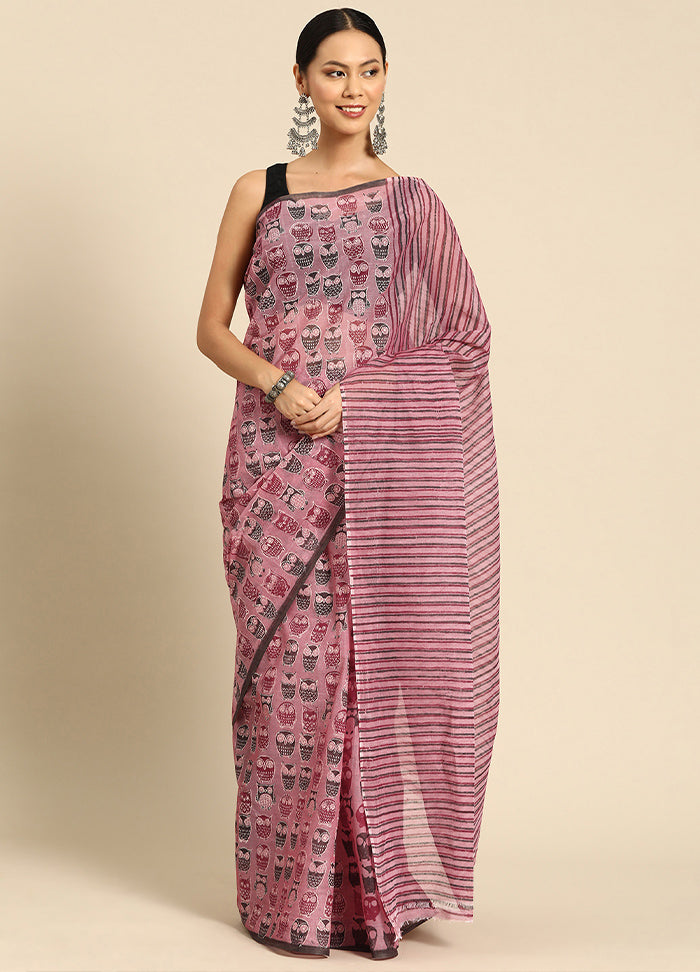 Pink Pure Cotton Saree With Blouse Piece - Indian Silk House Agencies