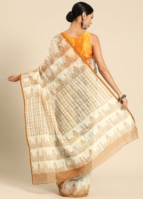 Cream Pure Cotton Saree With Blouse Piece - Indian Silk House Agencies