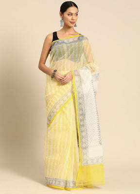 Yellow Pure Cotton Saree With Blouse Piece - Indian Silk House Agencies