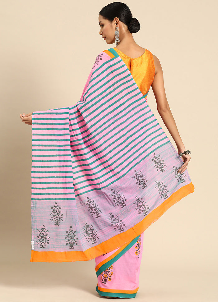 Pink Pure Cotton Saree With Blouse Piece - Indian Silk House Agencies