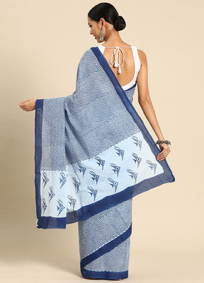 Blue Pure Cotton Saree With Blouse Piece - Indian Silk House Agencies