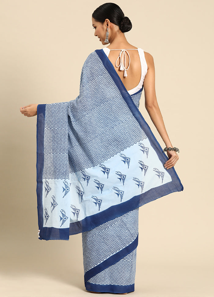 Blue Pure Cotton Saree With Blouse Piece - Indian Silk House Agencies