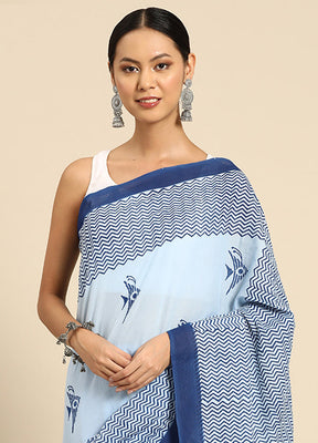 Blue Pure Cotton Saree With Blouse Piece - Indian Silk House Agencies