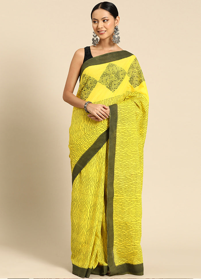 Yellow Pure Cotton Saree With Blouse Piece - Indian Silk House Agencies