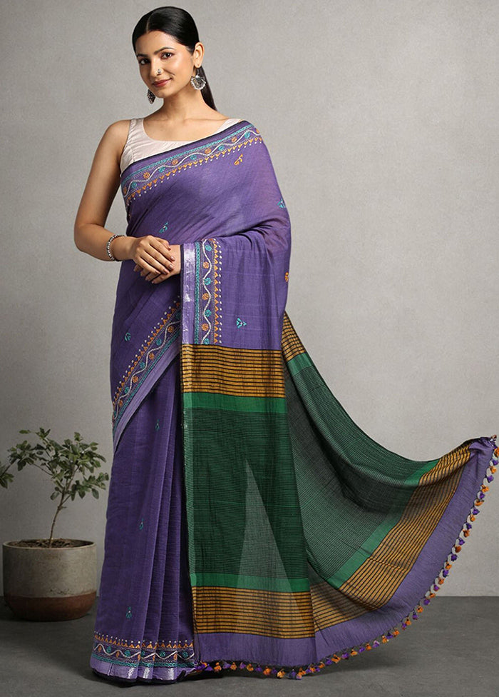 Violet Pure Cotton Saree With Blouse Piece