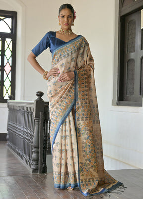 Cream Tussar Silk Saree With Blouse Piece