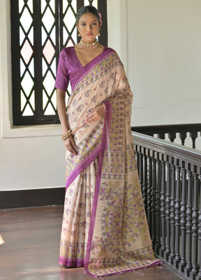 Green Tussar Silk Saree With Blouse Piece