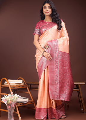 Orange Spun Silk Saree With Blouse Piece