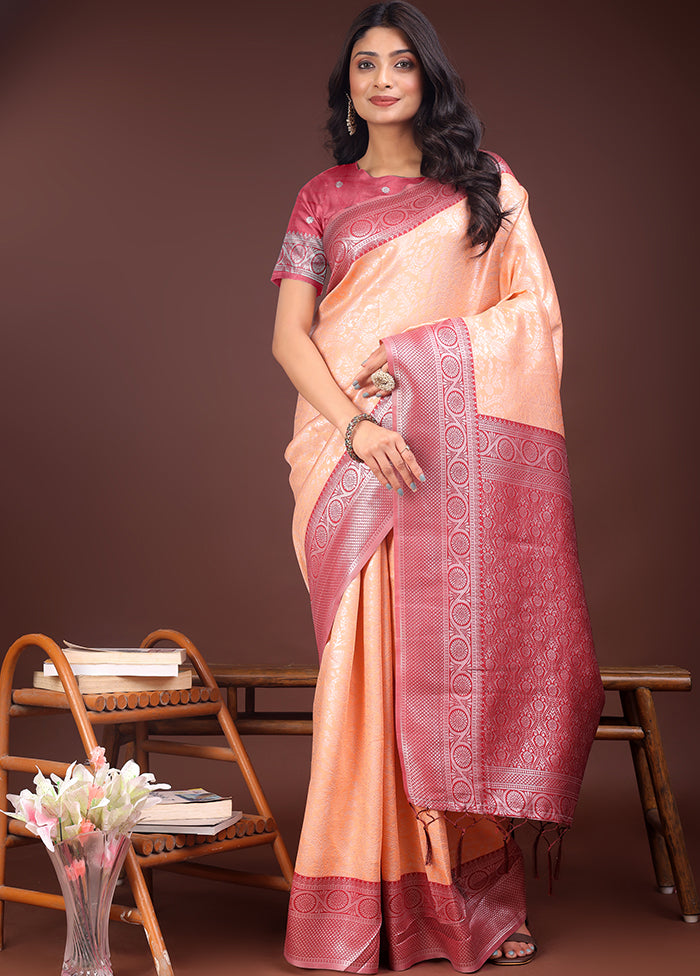 Orange Spun Silk Saree With Blouse Piece