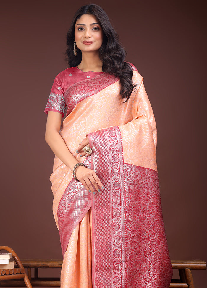 Orange Spun Silk Saree With Blouse Piece