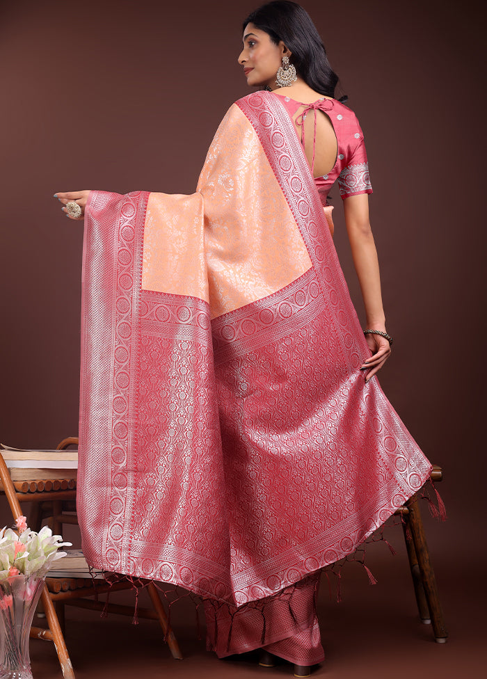 Orange Spun Silk Saree With Blouse Piece