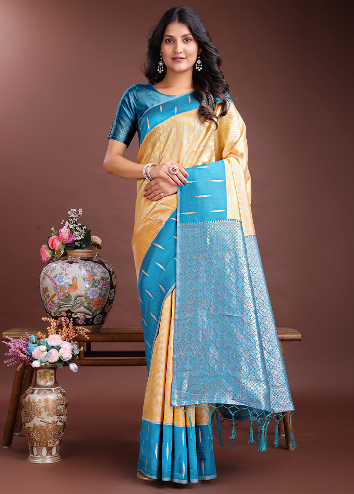 Yellow Spun Silk Saree With Blouse Piece