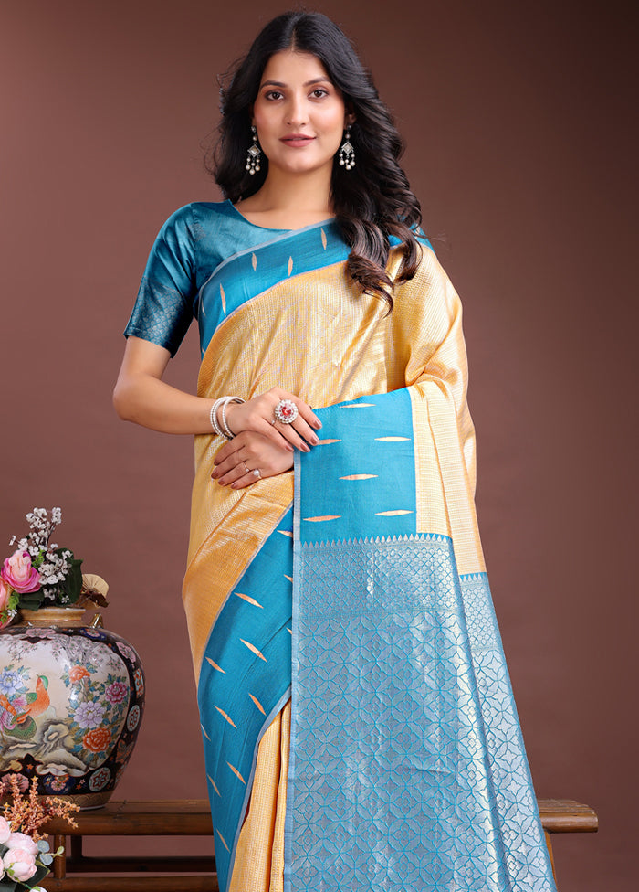Yellow Spun Silk Saree With Blouse Piece