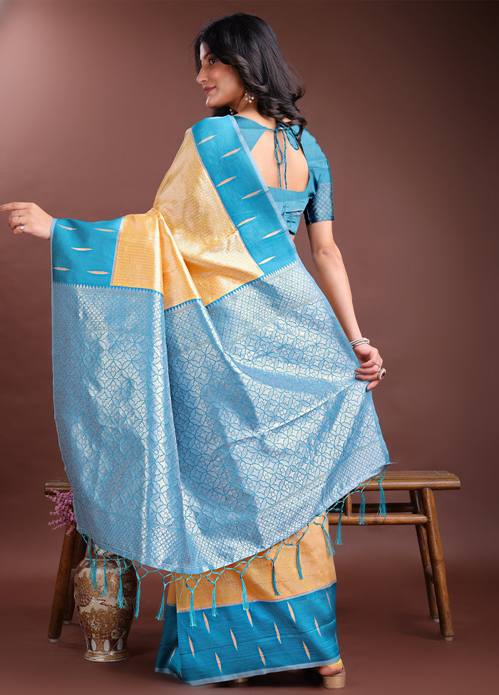 Yellow Spun Silk Saree With Blouse Piece