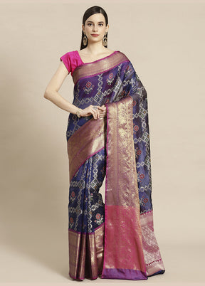 Blue Silk Saree With Blouse Piece - Indian Silk House Agencies