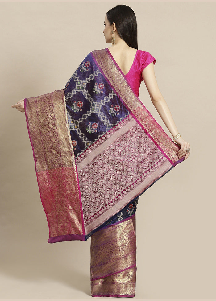 Blue Silk Saree With Blouse Piece - Indian Silk House Agencies