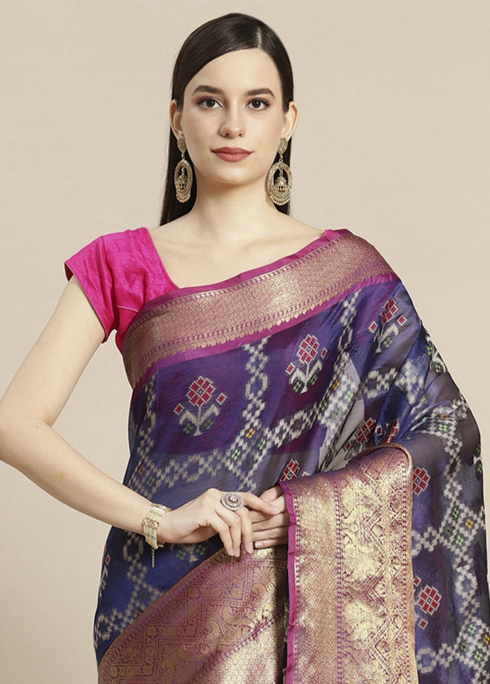 Blue Silk Saree With Blouse Piece - Indian Silk House Agencies