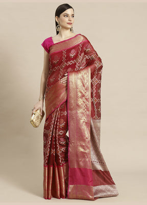 Maroon Silk Saree With Blouse Piece - Indian Silk House Agencies